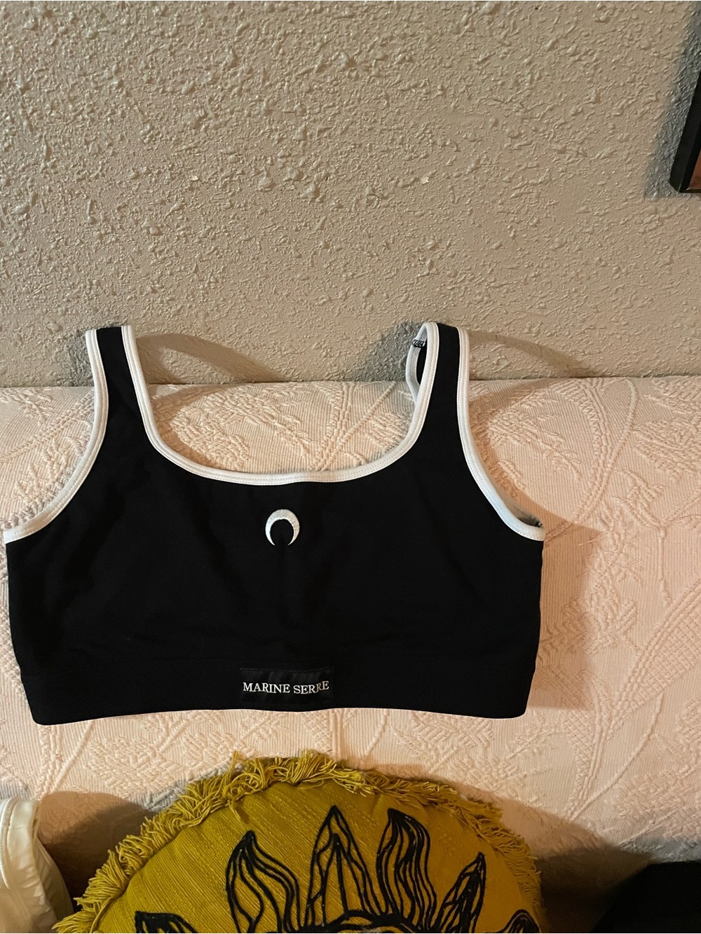 Marine Serre Black Crop Bralette with White Trim - Picture 2 of 7